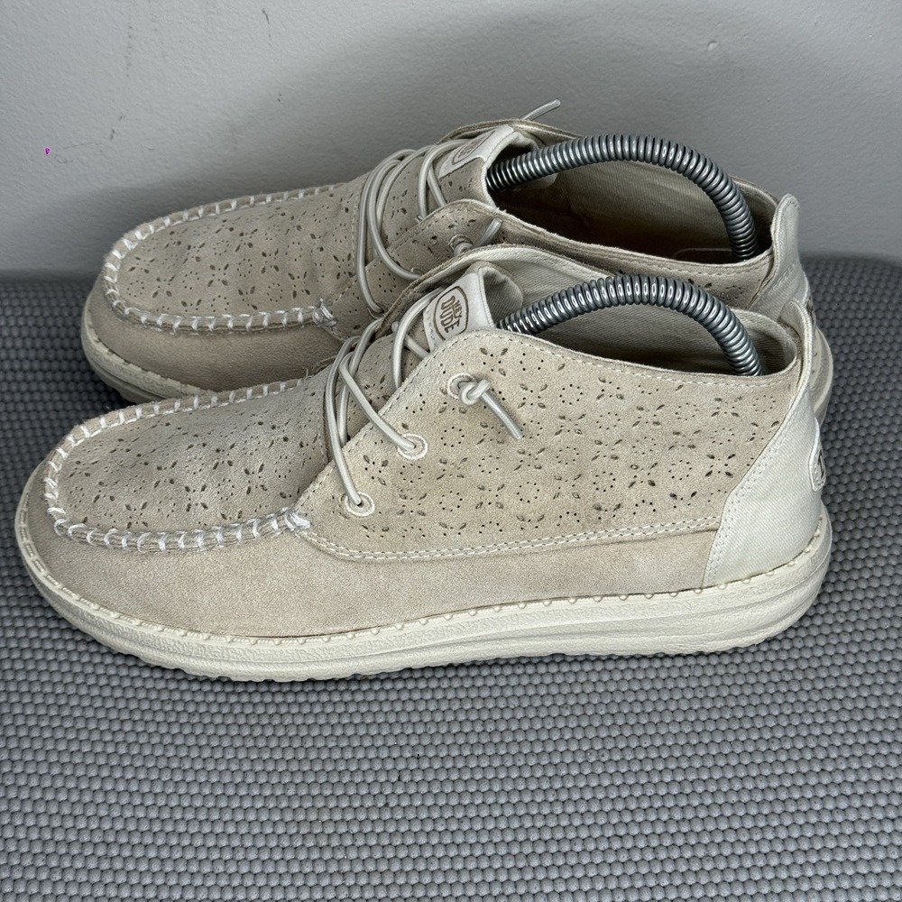 Hey Dude Women's Size 8 Wendy Mid Suede Boho Ivory Lightweight Comfort Shoes - Picture 2 of 8